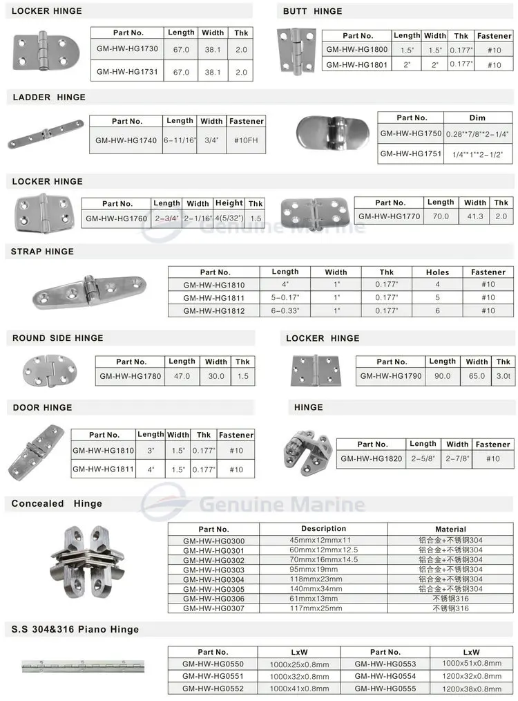 Genuine Marine Wholesale High Quality Marine Hardware Hinge Accessories