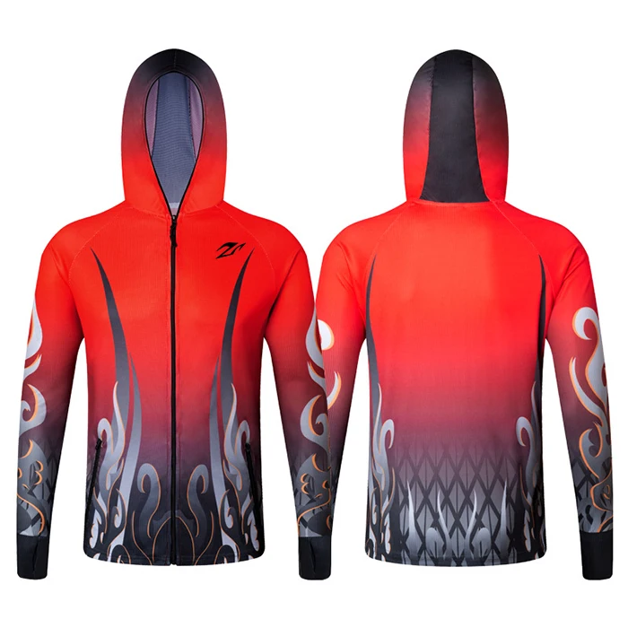 Fashion Custom Print Sublimated Hooded Fishing Shirts Polyester Quick Dry Fabric Uv Protection Long Sleeve Men's Fishing Shirt