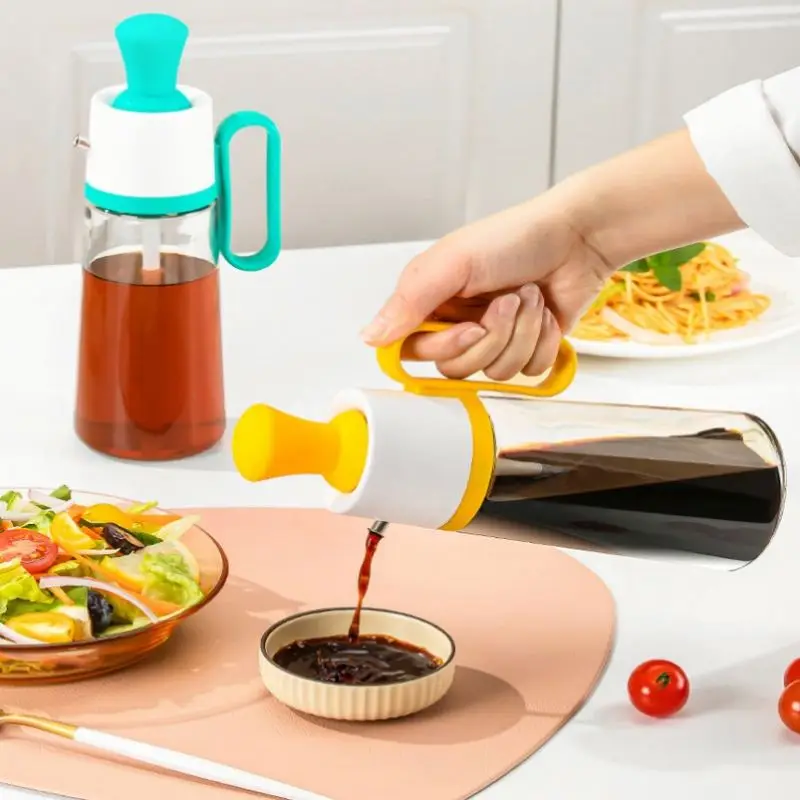 BBQ Glass Oil Bottle with Silicone Brush,Squeeze Type Oil Bottle Brush with Scale Lines, Oil Dispenser Bottle for Cooking