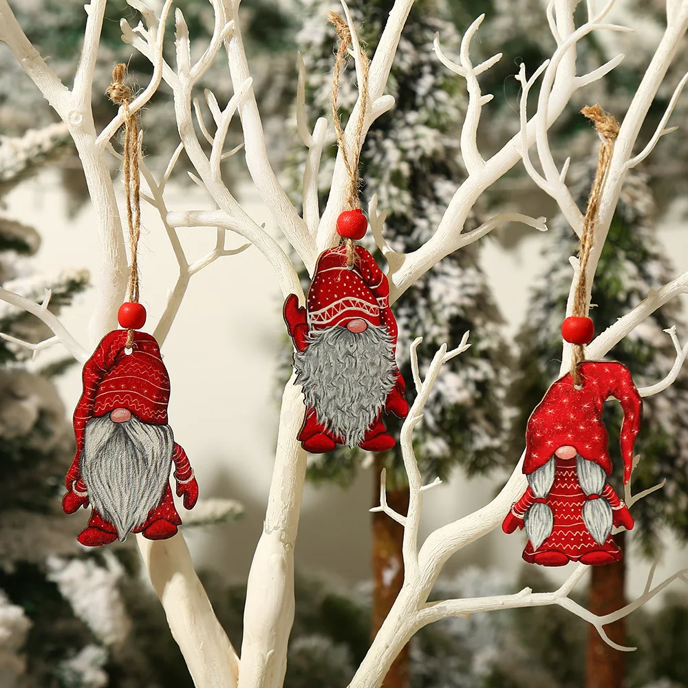 9pcs Navidad 2022 New Year 2023 Gift Christmas Tree Gnomes Wooden Pendants Ornaments Christmas Decorations for Home Noel Deco