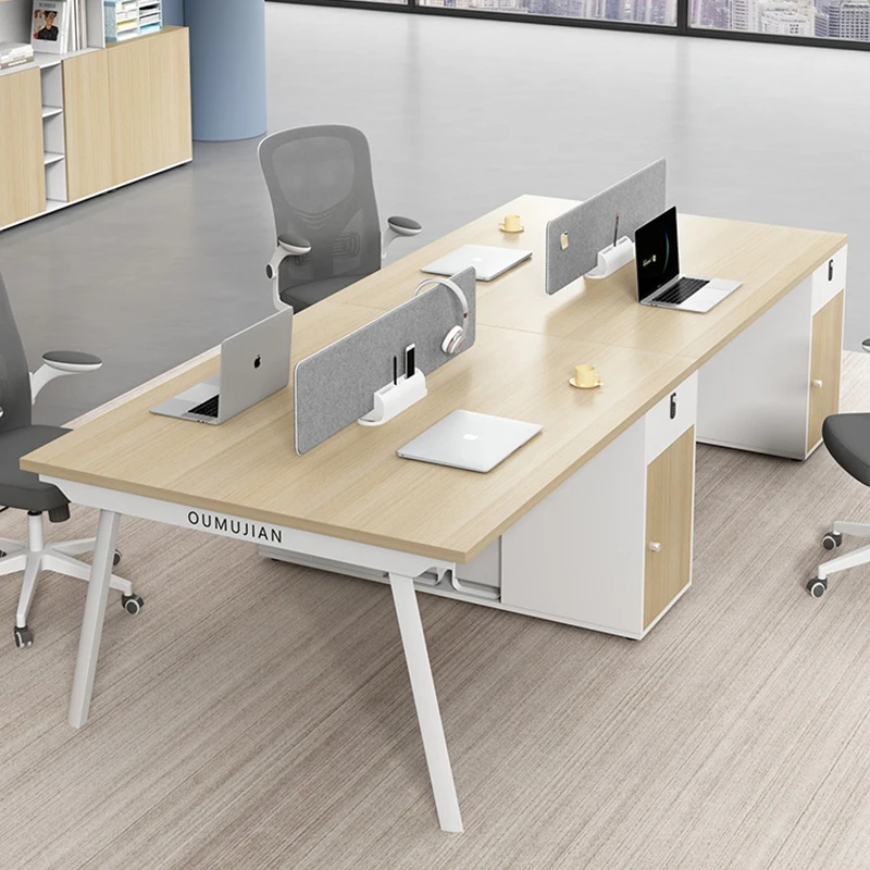 Modular Officeworks Table 1.4 Meter Steel Frame Wood Tabletop Modern Office Desk With File