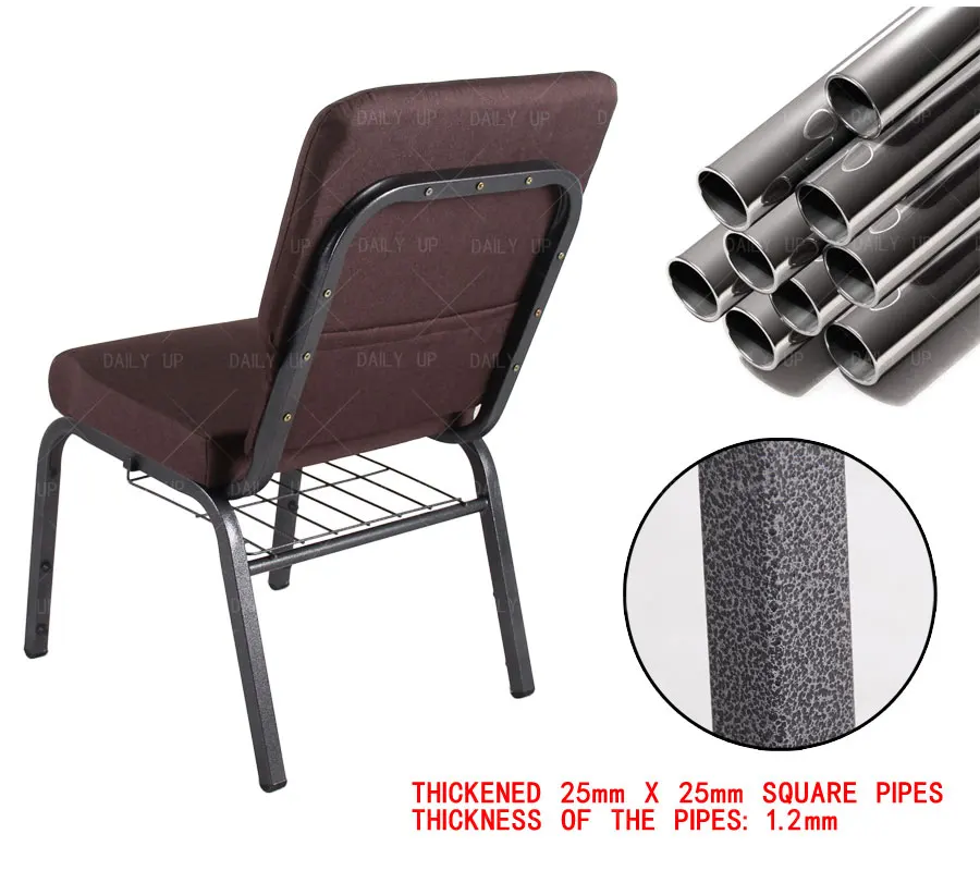 Upholstered Church Pray Chair With Armrests Metal Frame Theater Chair With Customization Logo Padded Auditorium Chair