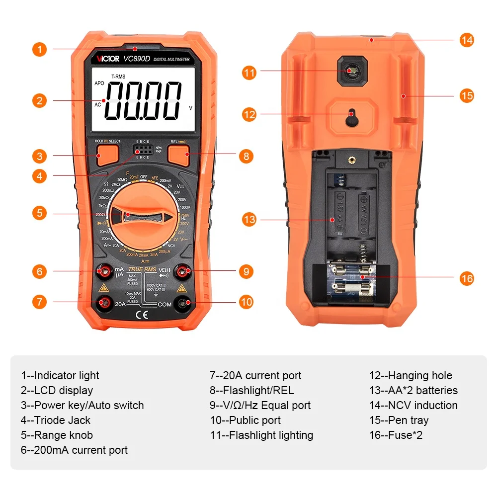 Hot Sale VICTOR Digital Multimeter VC890D 20Amp 2000 Counts Manual RangeDigital Multimeter True RMS Backlight Multimeter Digital