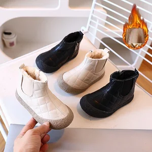 Autumn and Winter Short Boots Children's Vintage Warm Short Boots PU Children's Soft Sole Snow Boots