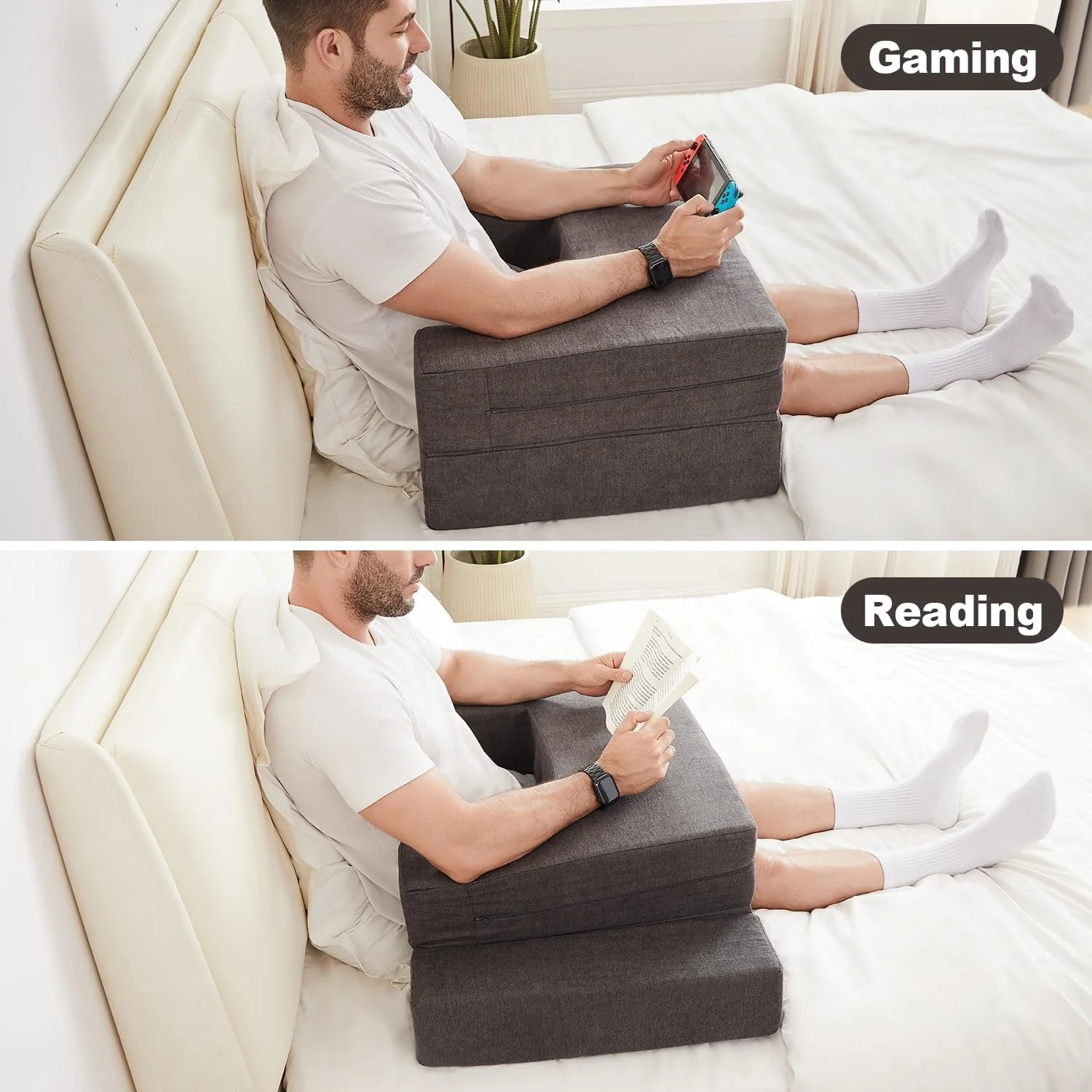 Reposabrazos de cama de lectura de espuma viscoelástica personalizada JYM,  almohada de cuña para trabajos de lectura de juegos
