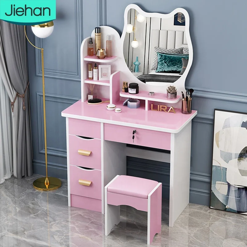 Hotel Bedroom Furniture Women Elegant Storage Cabinet Hair Makeup Dressing Table Wooden pink White Cheap Dresser for Bedroom