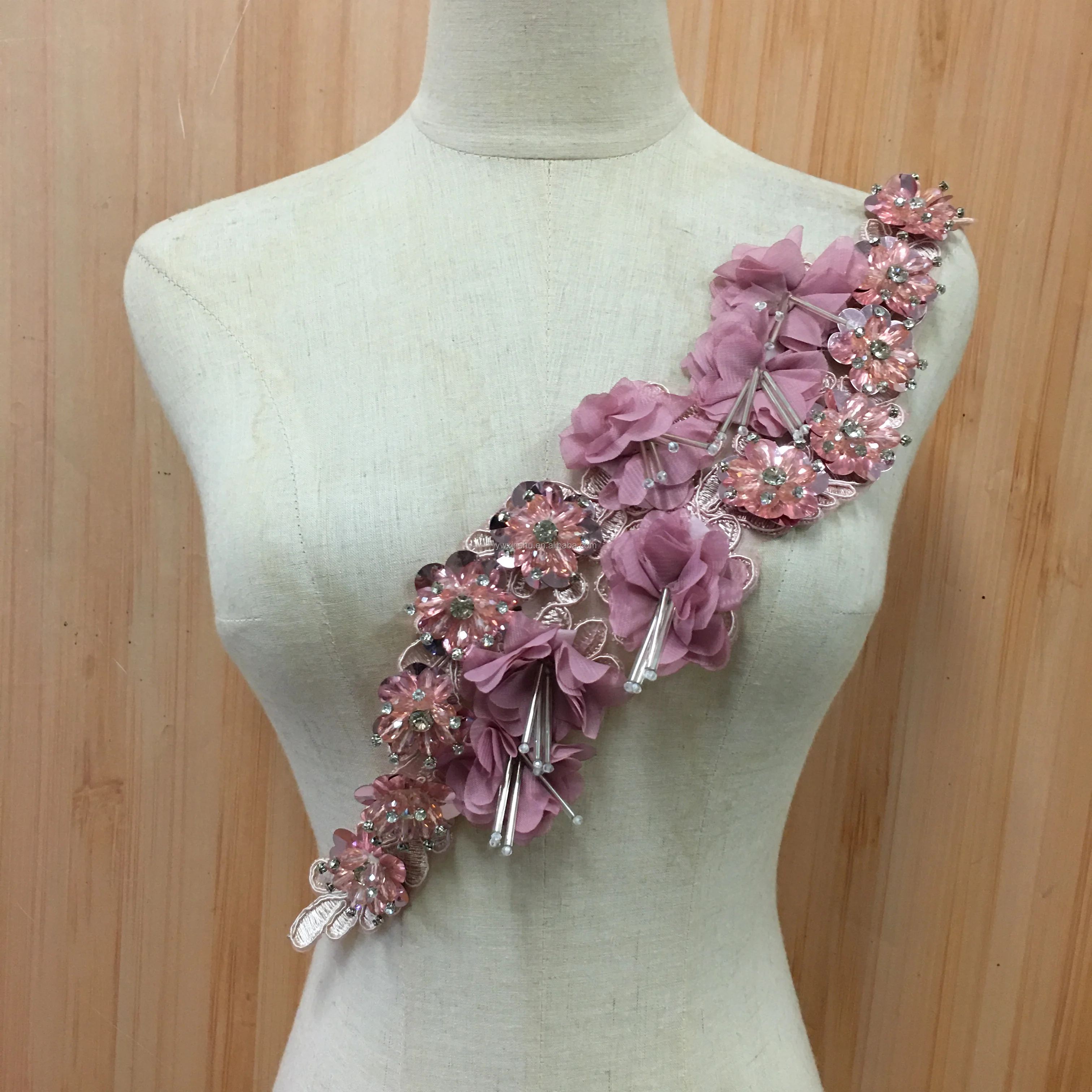 Pearled 3D Flowers Colored Lace Applique