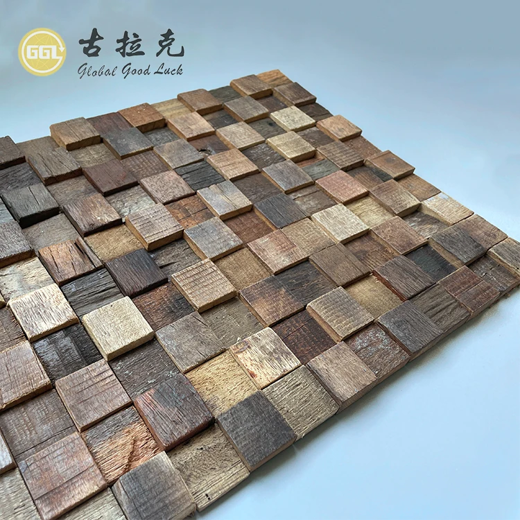 Mini Square Mosaic Tile 3D Mosaic Wood Cube Panel for Home Decor