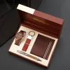 Set marrone da 5 pezzi: orologio, portafoglio, portachiavi, penna in scatola di legno