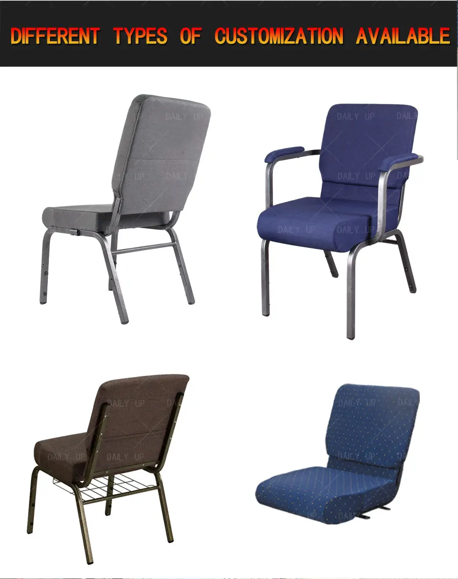 Upholstered Church Pray Chair With Armrests Metal Frame Theater Chair With Customization Logo Padded Auditorium Chair