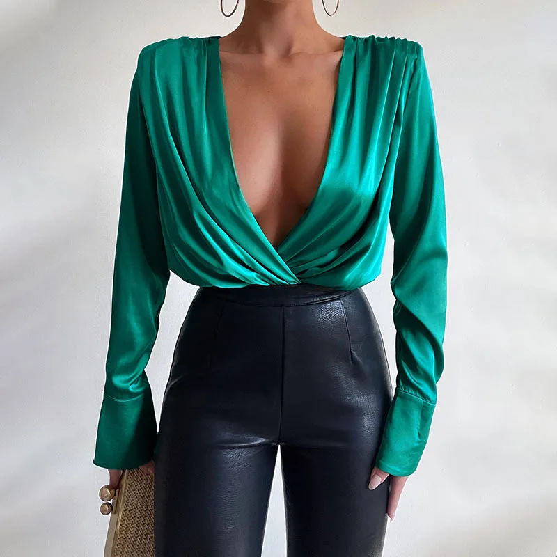 Deepv Sexy Shoulder Padded Pleated Long 