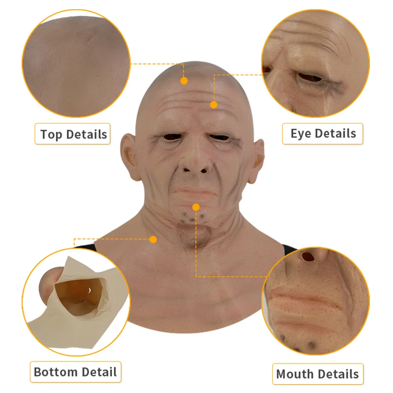 Custom Realistic Human Mask Latex Horror Bald Old Woman Mask with Wrinkle for Halloween Cosplay Adult Mask