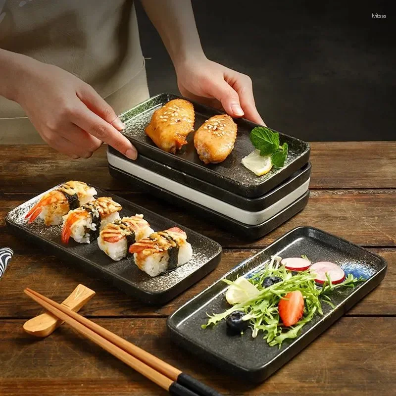 Microwave Oven and Dishwasher Safe Rectangular Sushi Plate Ceramic Dinner  Plates Set Porcelain Serving Dishes Kitchen Supplier