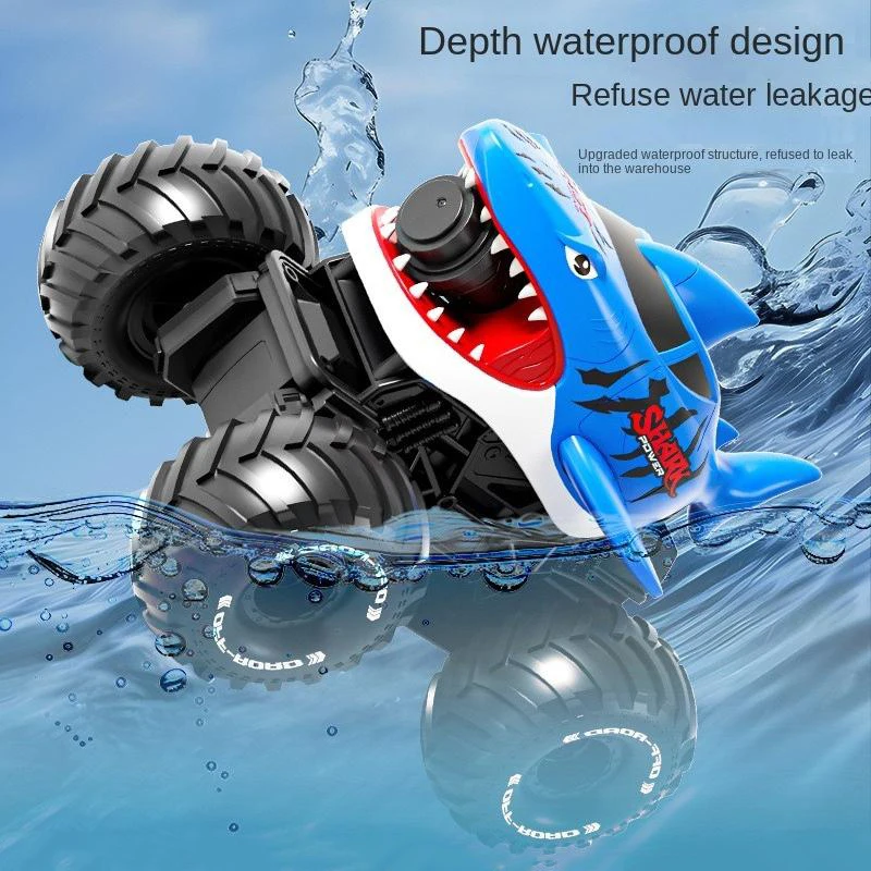 AiJH 2.4G Waterproof Remote Control Shark Car With Water Gun Amphibious RC Shark Car Toy for Kids Adults