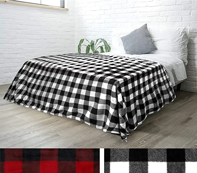 Flannel Fleece Buffalo Checker Blanket for King Bed Super Soft Velvet Plaid Pattern Checkered Decorative Throw