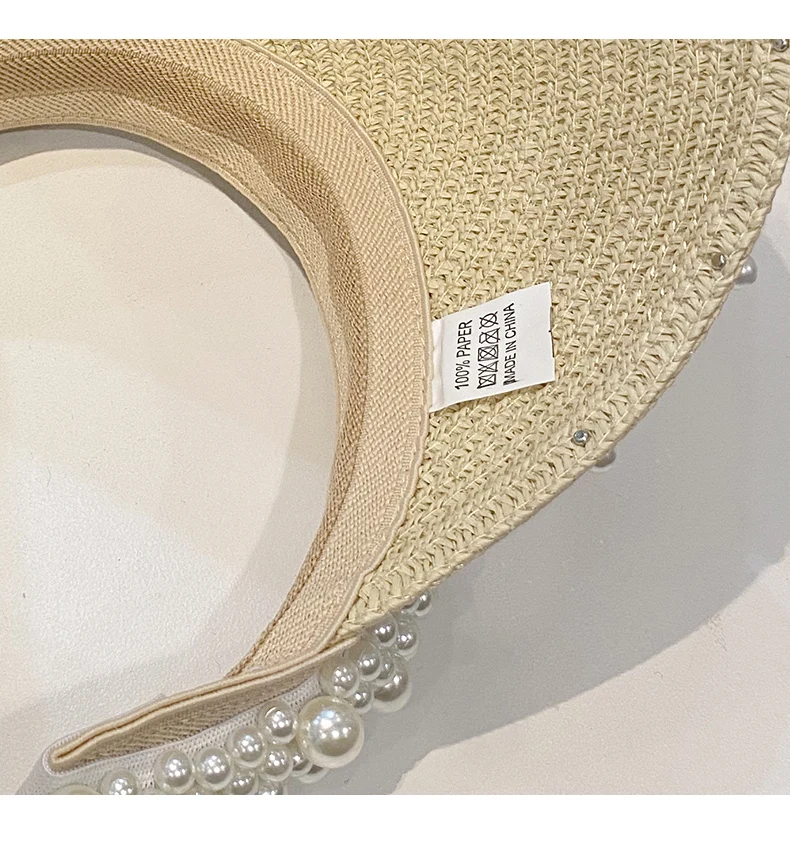 Custom Fashion Pearl Straw Hat Women's Summer Travel Vacation Empty Top Cap Sunscreen Sunshade Sun Visor Hat