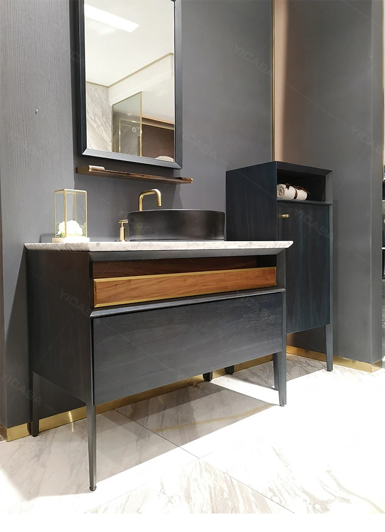 Luxury Hotel Modern Bathroom Furniture Set Calacatta Natural Marble Countertop Bathroom