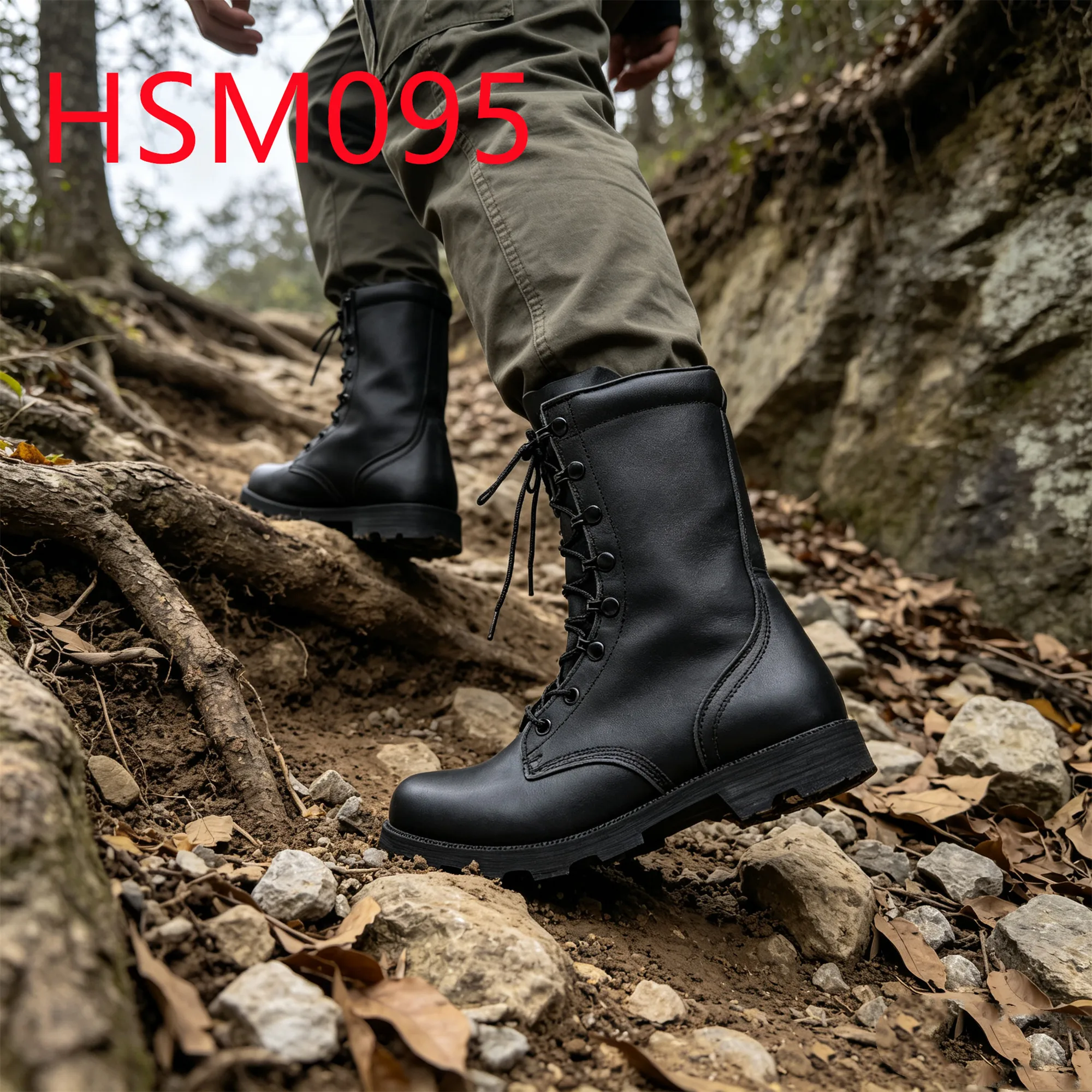 HY,All-terrain Vulcanized Rubber Sole Hua Singh Men Leather Boots Full Grain Leather Upper Tactical Boots for Retail HSM095