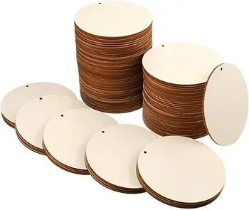 4IN Wooden Blank Tag for DIY Crafts to Paint and Decorate Ornaments Discs Supplies for DIY Christmas Decoration