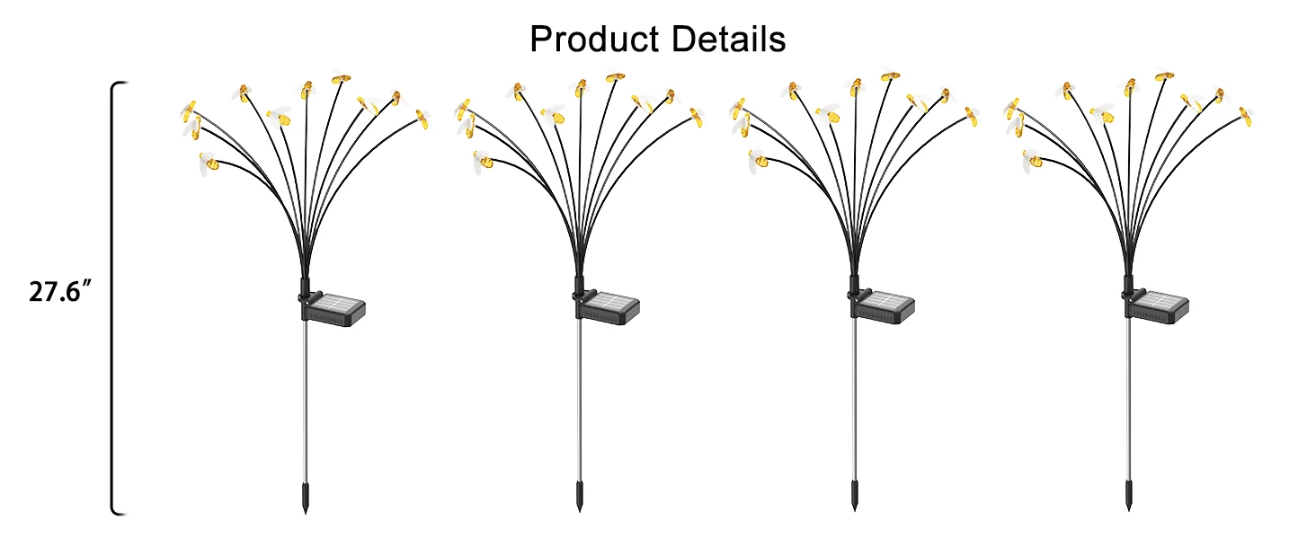 New Design Bee Firefly Lawn Landscape 2 Lighting Modes Swaying Solar Garden Lights Outdoor Waterproof Led Decor Pathway Lamp manufacture