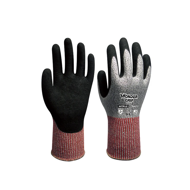 Gray White HPPE Steel Wire Nitrile Rubber Cut-Resistant WG-777CF Steel Wire Work Gloves