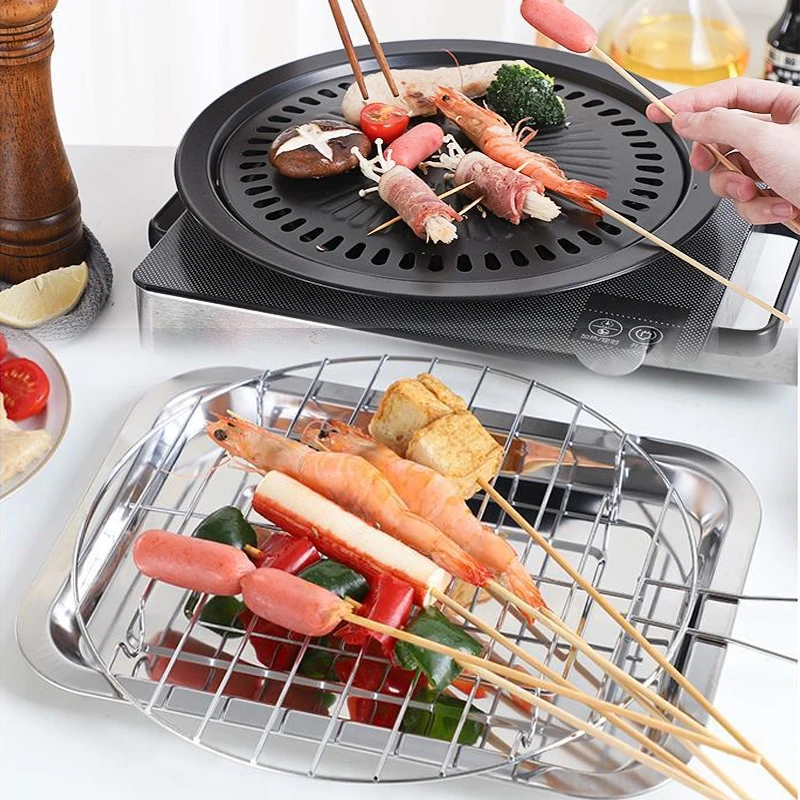 2-in-1 Korean BBQ Grill Pan Detachable Non-Stick Surface Splatter Guard  Non-Stick Round Griddle for Gas Stove Camping