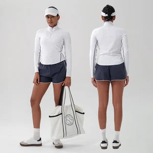 Workout Sports Clothing High Quality Women Long Sleeve Tennis Tops and Running Shorts 2 Pcs Sets Custom Logo Slim Fit Golf Wear