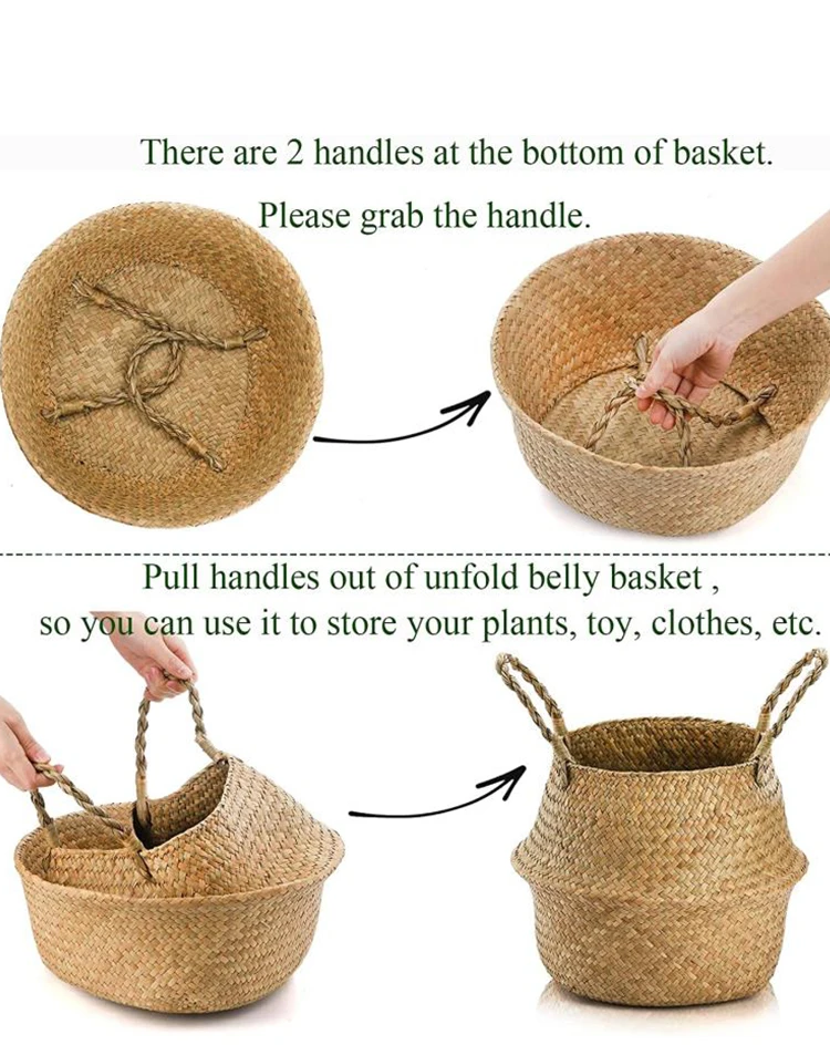 High Quality Foldable Natural Rattan Plant Hand Woven Seagrass Storage ...