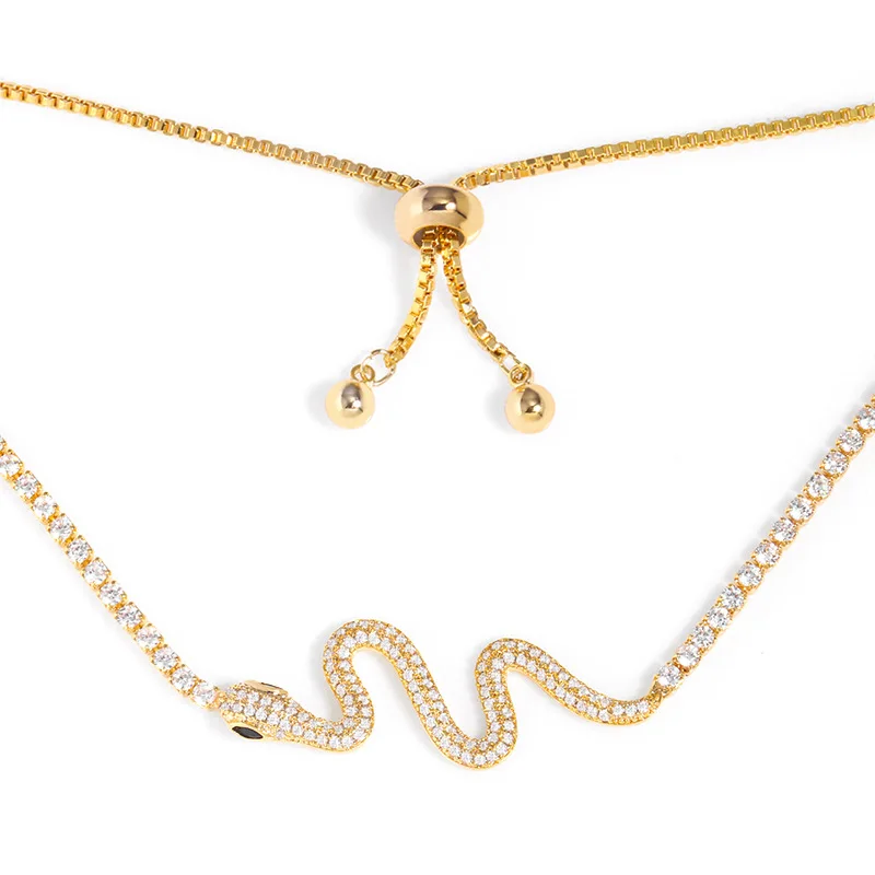 Latest Copper And Zirconia 18k Gold Plated Serpentine Tennis Chain Crystal Rhinestone Collar Snake Necklace Buy Diamond Necklace Snake Necklace Hot Selling Inlaid Rhinestone Animal Necklace Earrings Gold Snake Necklace Jewelry Product On