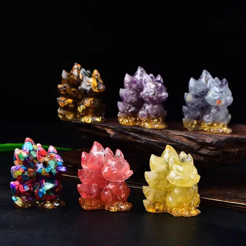 Natural Crystal Crushed Stone Nine-tailed fox Ornaments