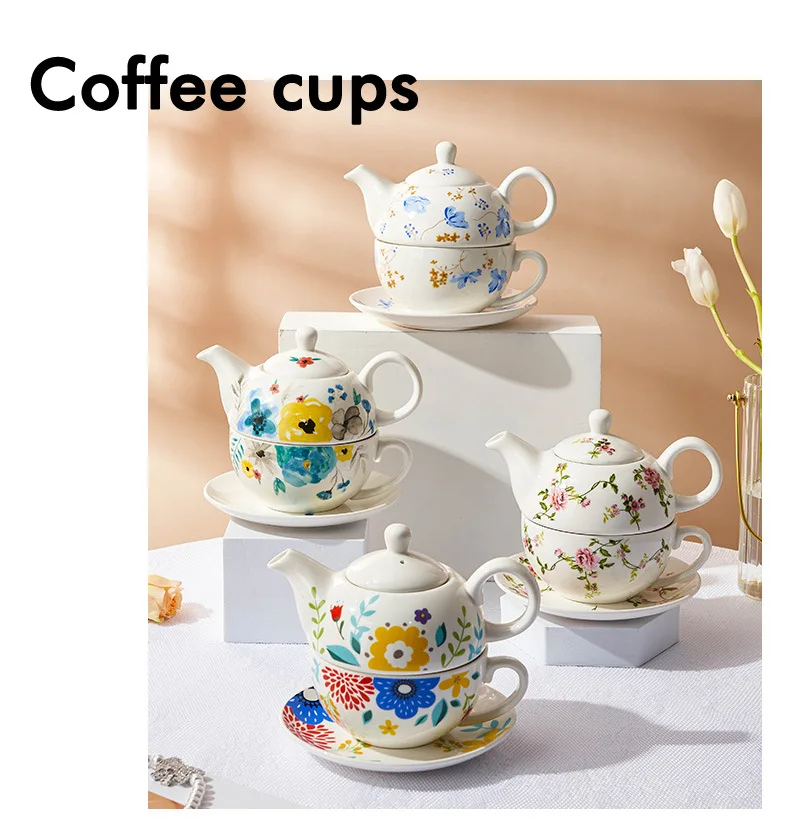 Teapot And Cup Custom Design Ceramic White Porcelain Tea Pot Cup Set Tea For One Teapot Set
