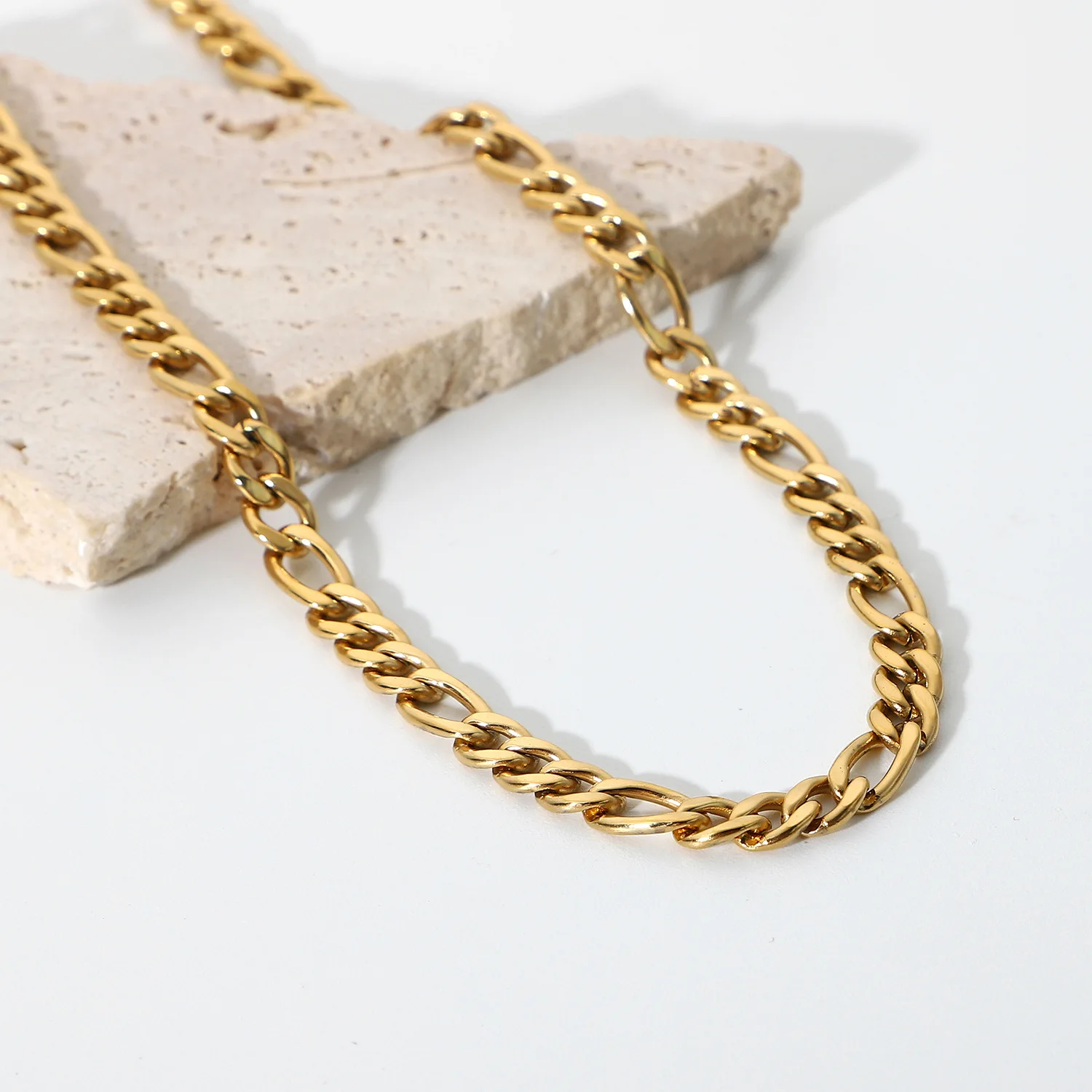 批发18k镀金高端厚不锈钢6毫米宽度费加罗链项链珠宝女款 - buy women