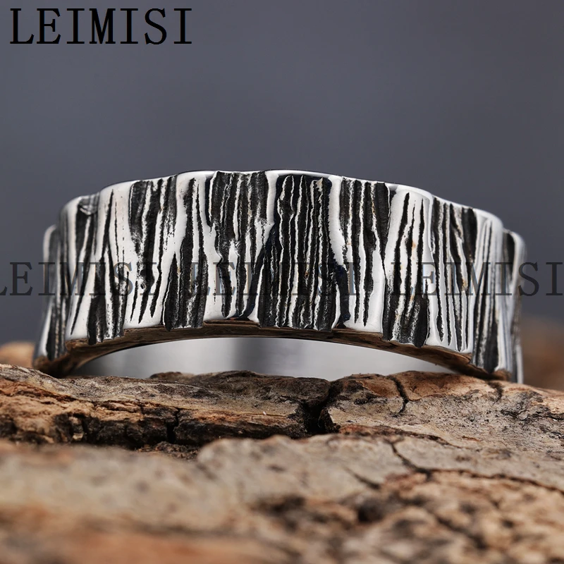 Mens Stainless Steel Special Texture Pattern Silver Dark Retro HipHop Punk Biker Band Ring
