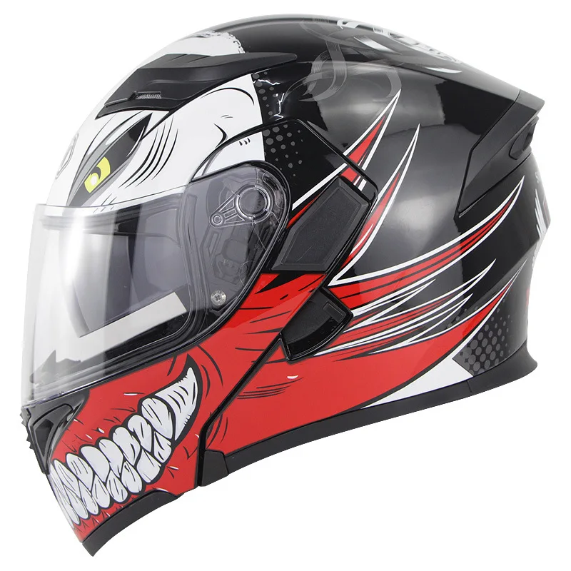 Big Tail Colorful Visor Monster Motorcycle Helmet Men's and Women's Double Lens Flip up Helmet Four Seasons Riding