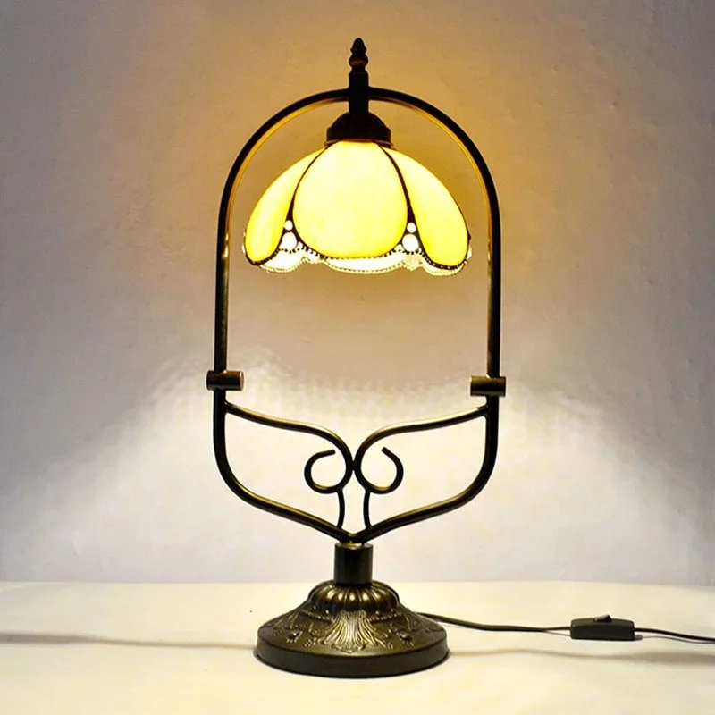 LongHuiJing Tiffany Lamp Stained Glass Table Reading Night Light Wisteria Style W8H20.3Inch Desk Bedside Antique Crafts Gift