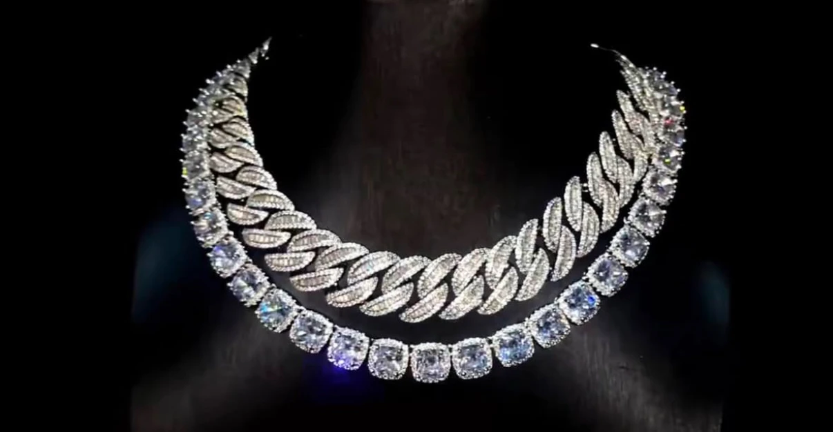 Real Gold Dreamchasers Cuban Chain Set With Lab Diamond Pendant_voghion.com
