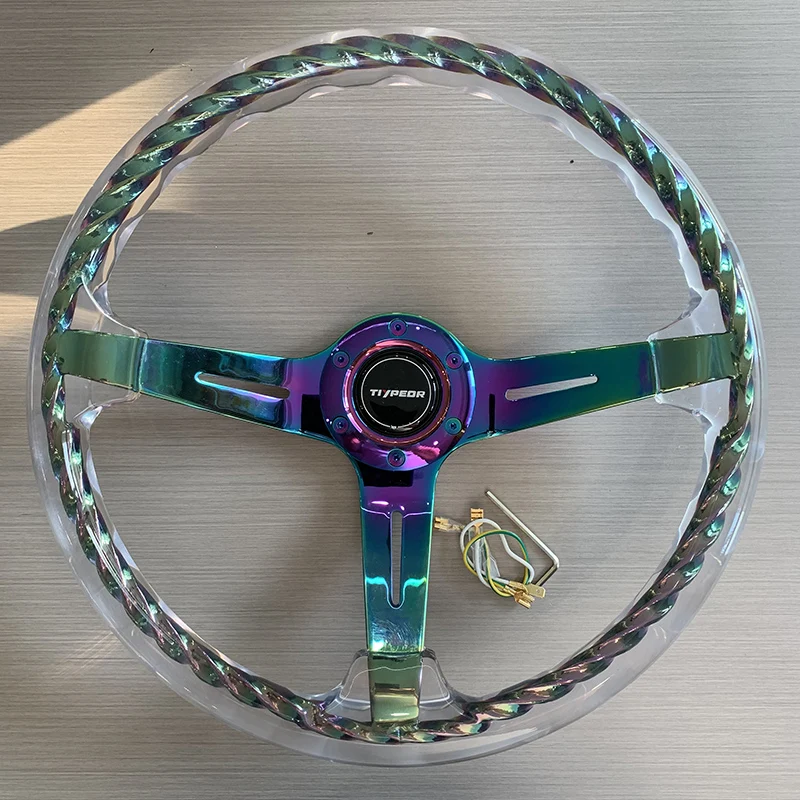 350mm Hitman Twister Steering Wheel - Clear Acrylic Neo-chrome