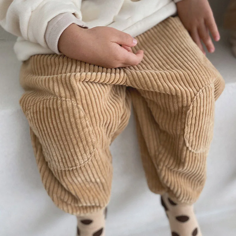 x21020 kids corduroy pants solid color thick warm fashion corduroy winter and fall trousers 3m to 3T