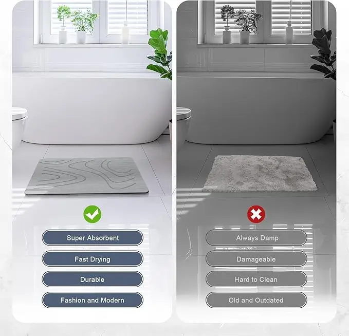 Natural Anti-Slip Fast Drying Bath Stone Mat Water-Proof Engraved Diatom Carpet for Home Use