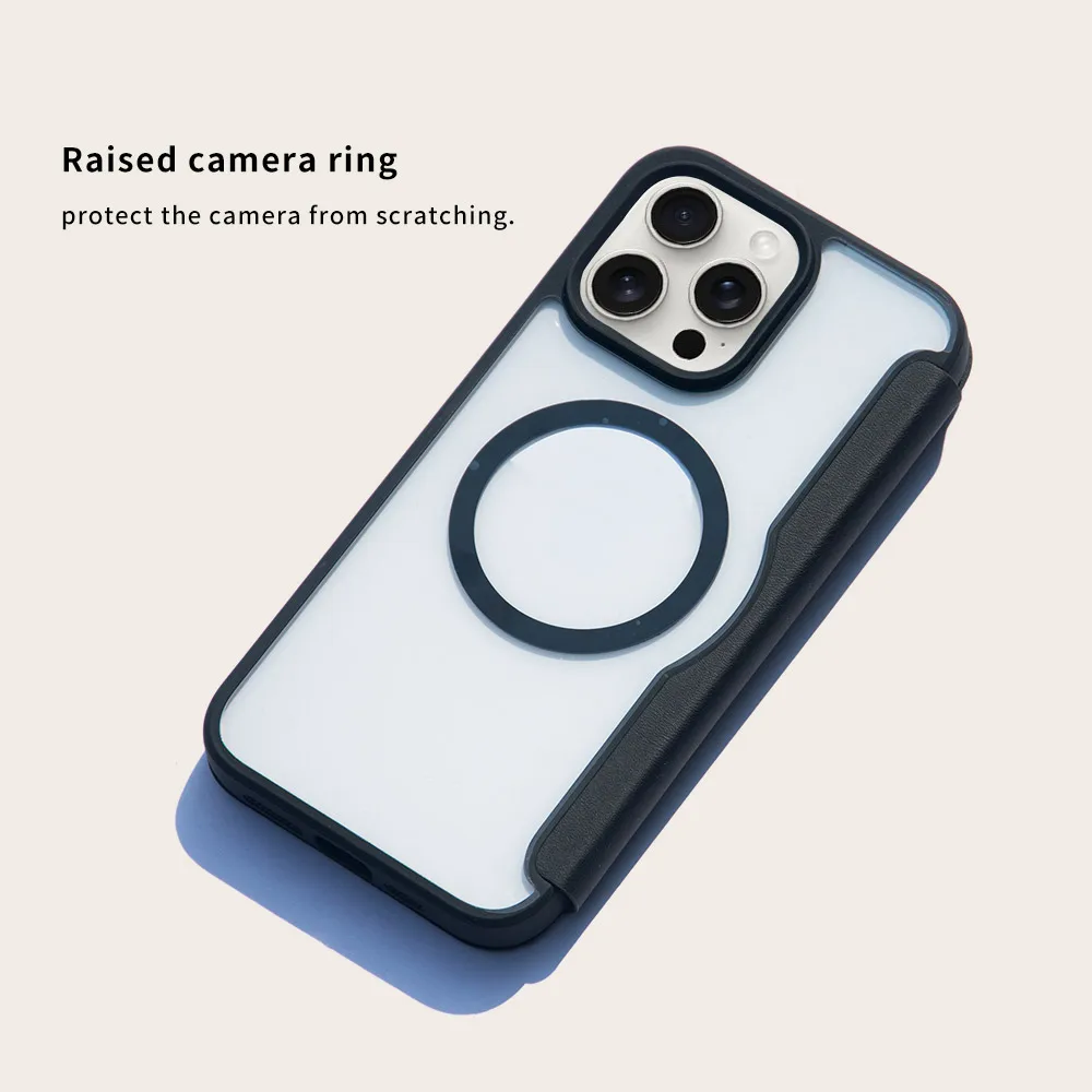 Business Smart Luxury Ins Style TPU Leather Phone Case Magnetic Logo Customizable Wallet Flip Cover Wireless Charging Model Pro