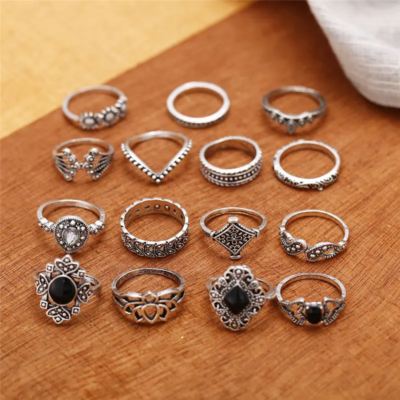 Wholesale Fashion 34 Styles Finger Rings Set Jewelry Women Bohe Vintage