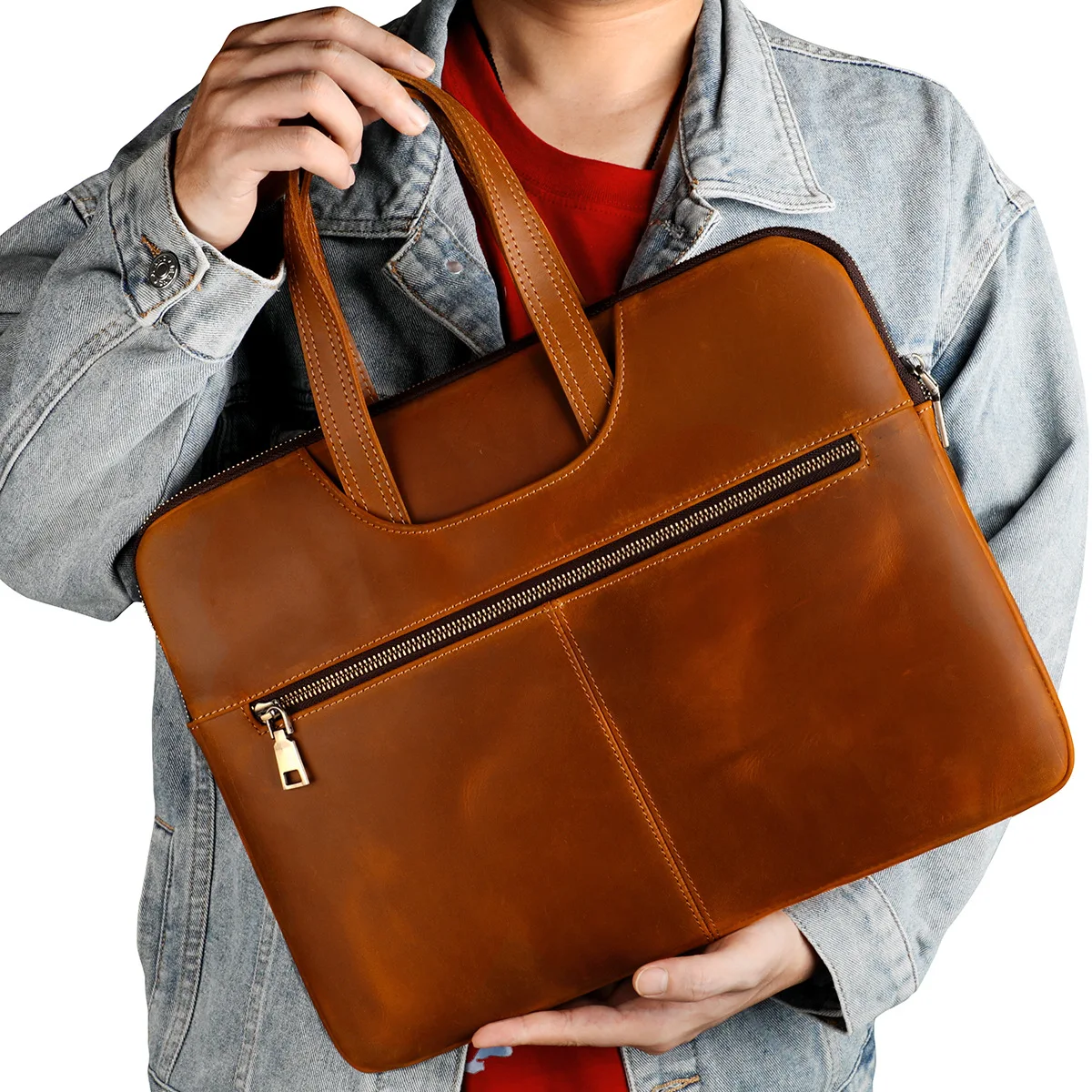 New Design Simple Style Genuine Leather Business Bag Brief Case Full Grain Cow Crazy Horse Leather Laptop Briefcase Bag