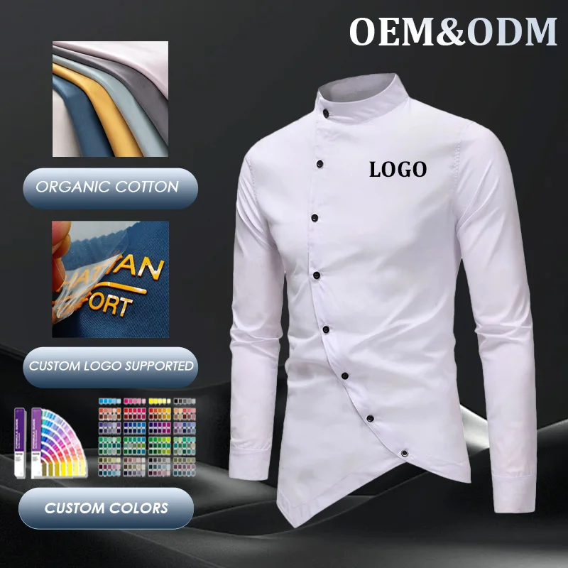 Wholesale Men's Dress Shirt Formal Slim Fit High Anti-Wrinkle Casual Print Plus Size Mandarin Collar Asymmetry Shirt Wholesale Men's Dress Shirt Formal Slim Fit High Anti-Wrinkle Casual Print Plus Size Mandarin Collar Asymmetry Shirt