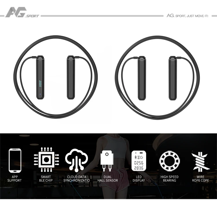 Wireless Digital Fast Cordless PVC Cable Adults Mens  Exercise Black Smart Skipping Jump Rope