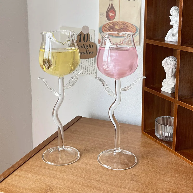 NEW Design Rose Flower Shape Wine Glasses Fancy Wine Glass champagne Flute  Gift Romantic Valentine's Day Gift