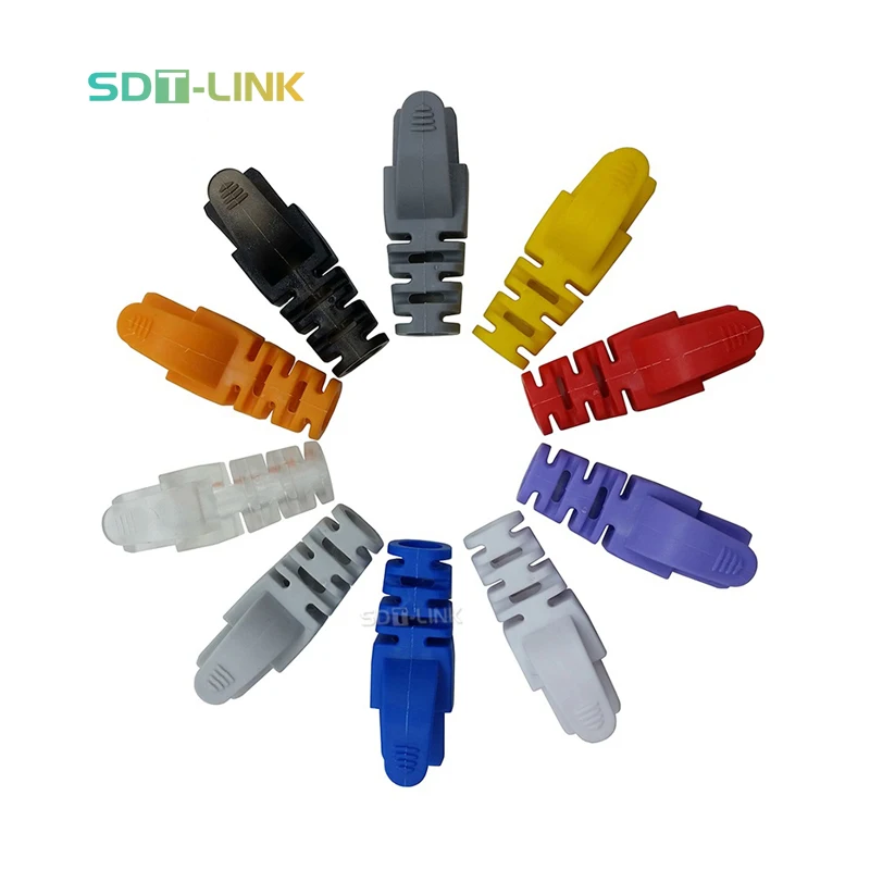100 шт. разгрузка натяжения RJ45 для сетевого кабеля прохождение питания через Cat5E Cat6 разъем цветной