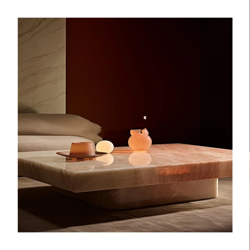 Customized Luxury White Square Tea & Coffee Table Modern Designer Sintered Stone & Stainless Steel for Living Room Set