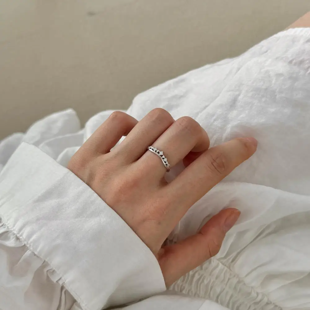 KAKODIY Crown Shape Open Adjustable Promise Ring Wedding 925 Sterling Silver Ring for Women detail 1