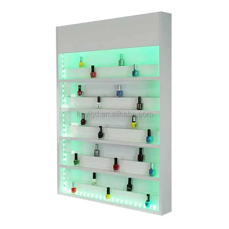 Led Light Wall Mounted Nail Polish Rack Shelf Display Stand