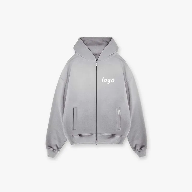 High Quality Streetwear French Terry Cropped Custom Logo Sun Faded Distressed Vintage Zip up Hoodies